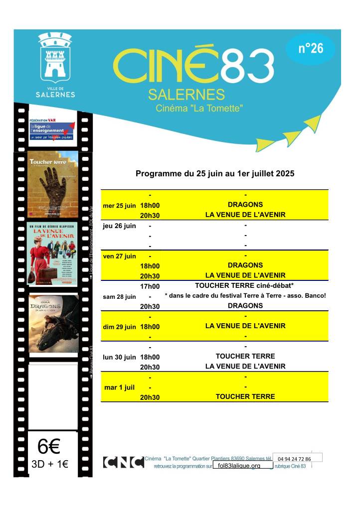 Programme cinéma du 25 juin au 01er juillet 2025