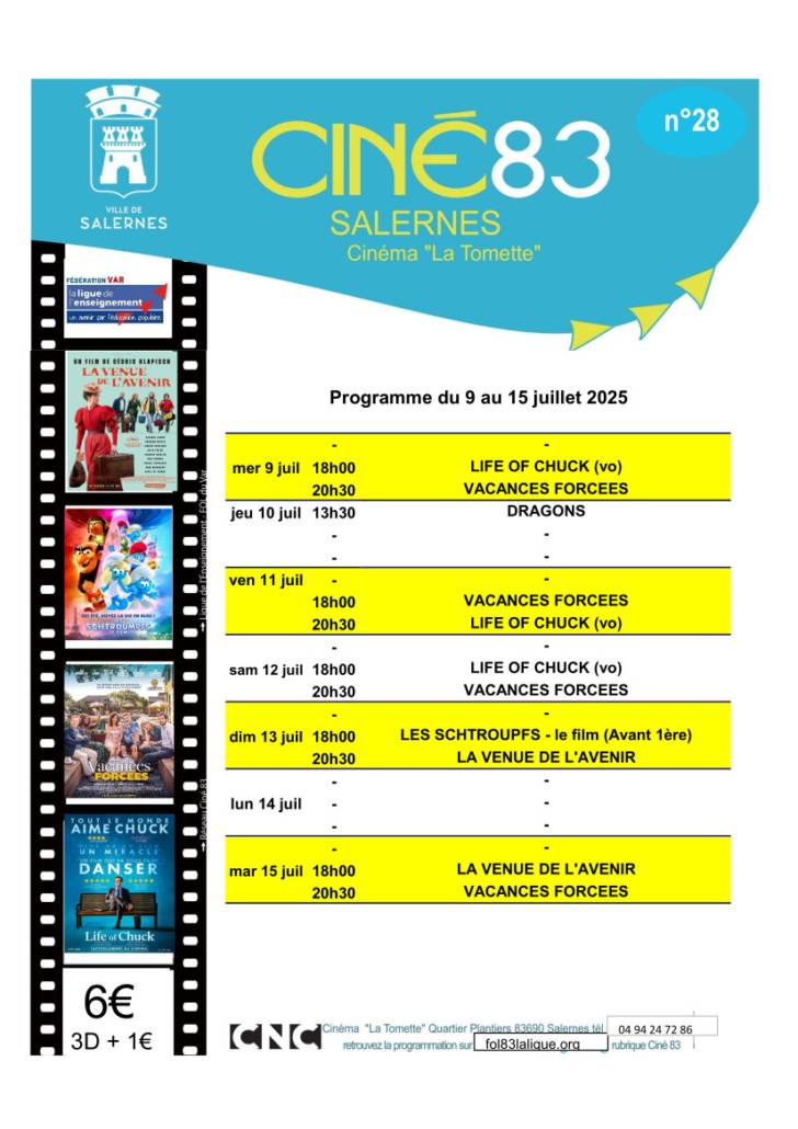 Programme cinéma La Tomette du 9 au 15 juillet 2025