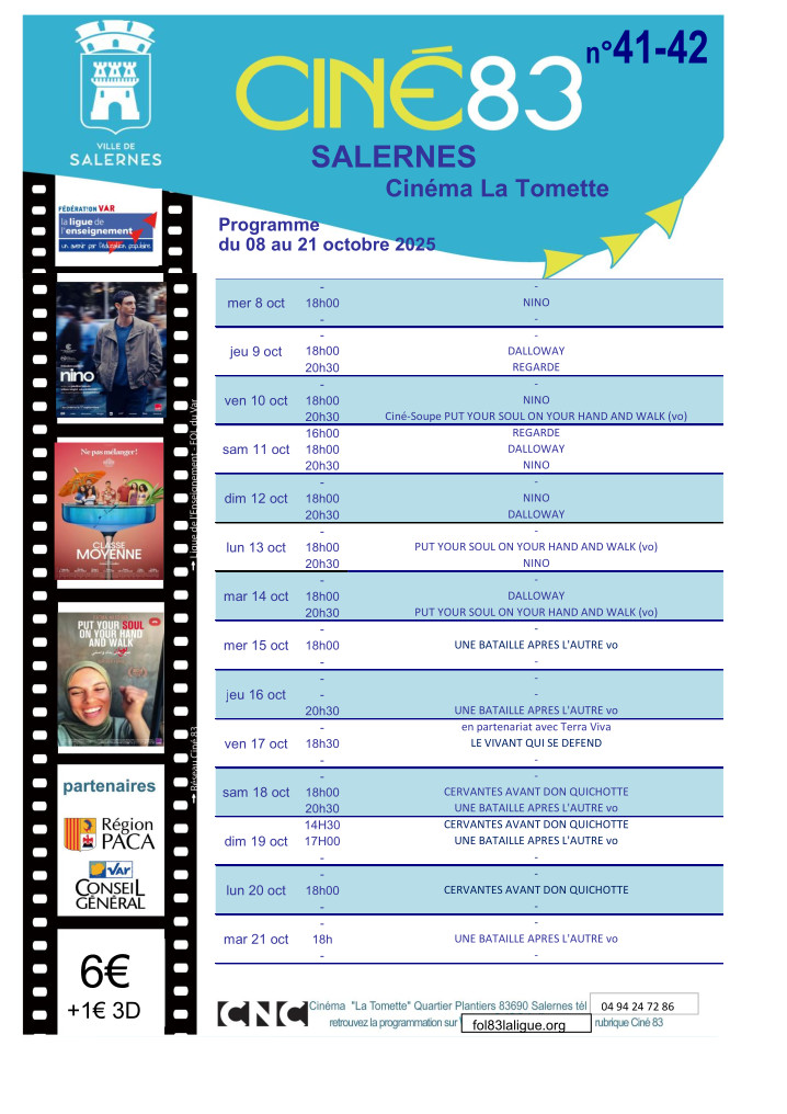 Programme du cinéma La Tomette du 08 au 21 octobre 2025