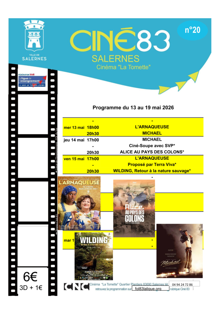 Programme cinéma La Tomette du 13 au 19 mai 2026