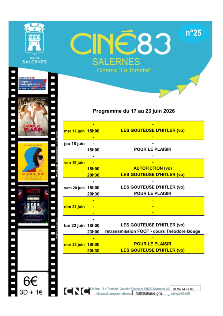 Programme cinéma La Tomette du 17 au 23 juin 2026