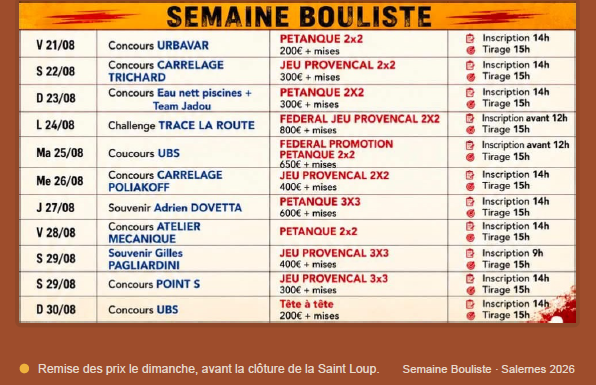 Programme semaine bouliste